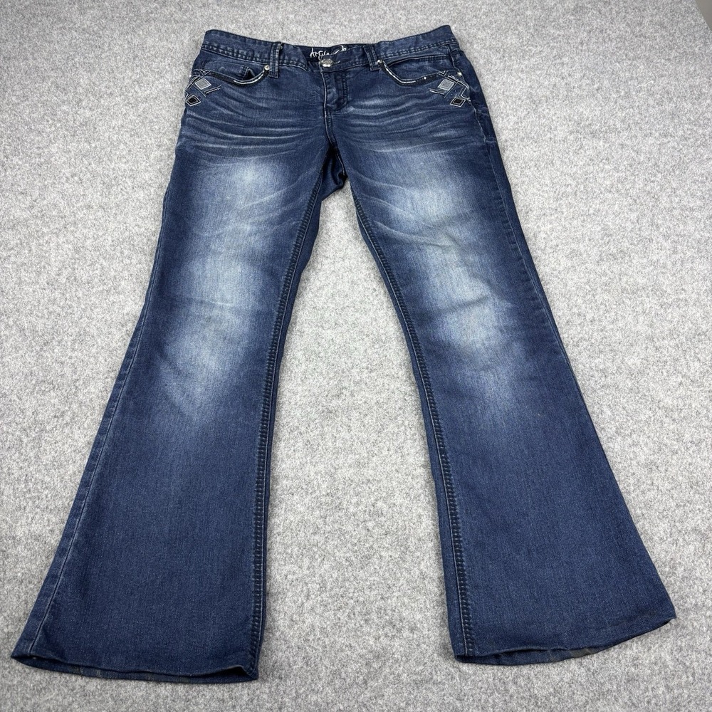 Ariya Jeans Women's 9/10 Flare Bell Bottom Dark Wash Y2K Embellished Boho Denim